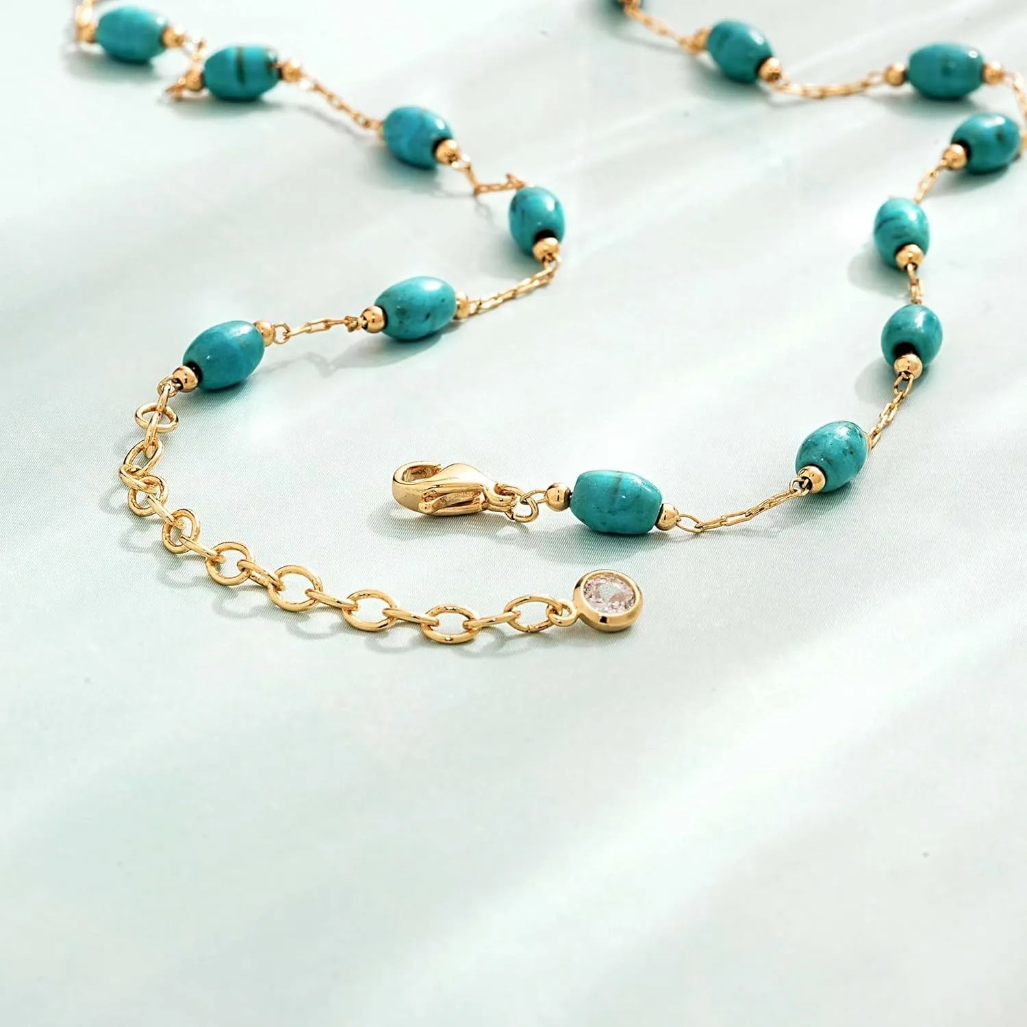 Created Turquoise Necklace for Women 14K Gold Plated Beaded Heart Choker Boho Necklaces Handmade Beach Summer Everyday Gold Jewelry Gifts