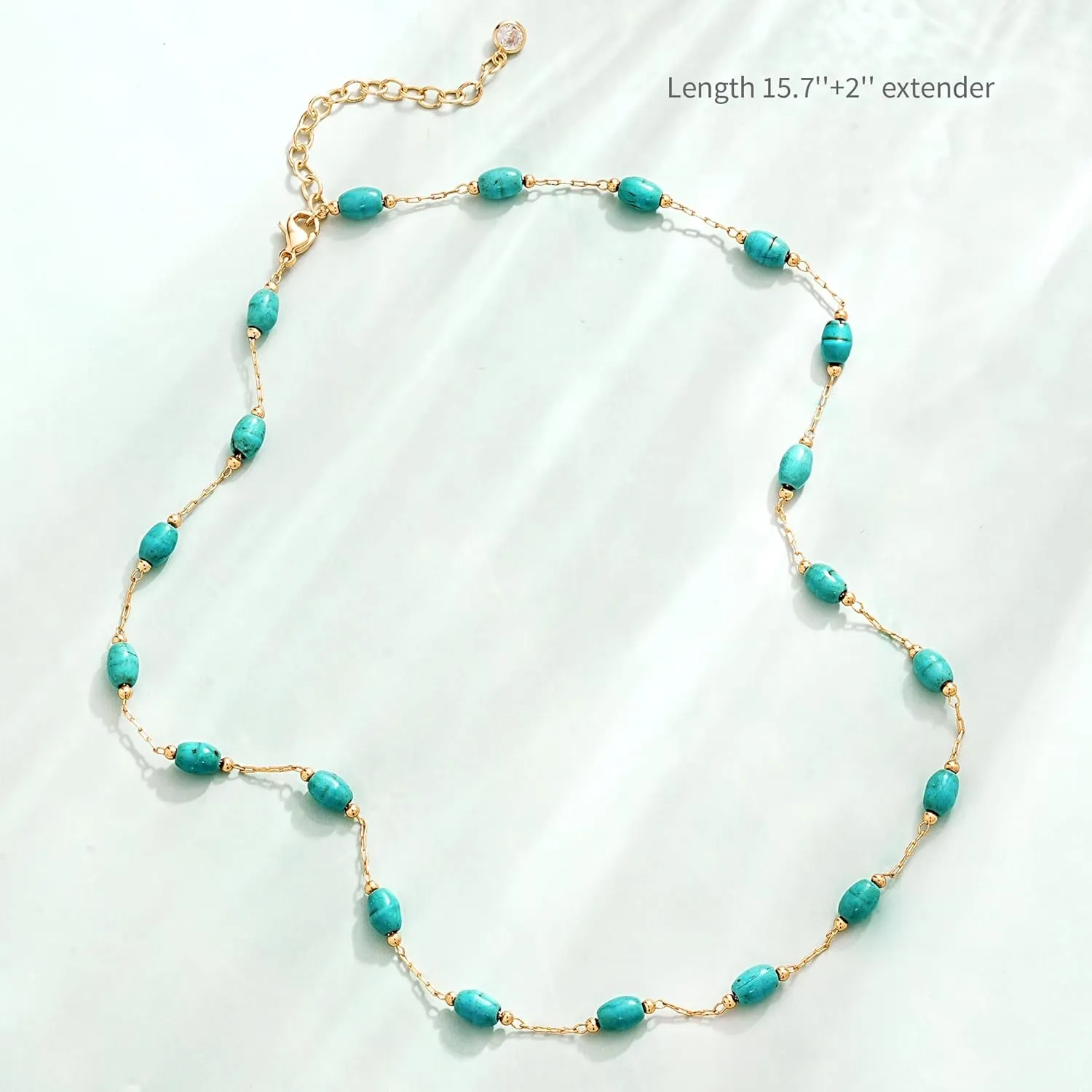 Created Turquoise Necklace for Women 14K Gold Plated Beaded Heart Choker Boho Necklaces Handmade Beach Summer Everyday Gold Jewelry Gifts