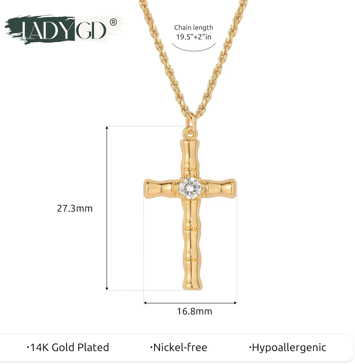 Cross Necklace for Women Trendy 14K Gold Plated Cubic Zirconia Cross Pendant Necklaces Handmade Christian Everyday Jewelry Gifts for Women