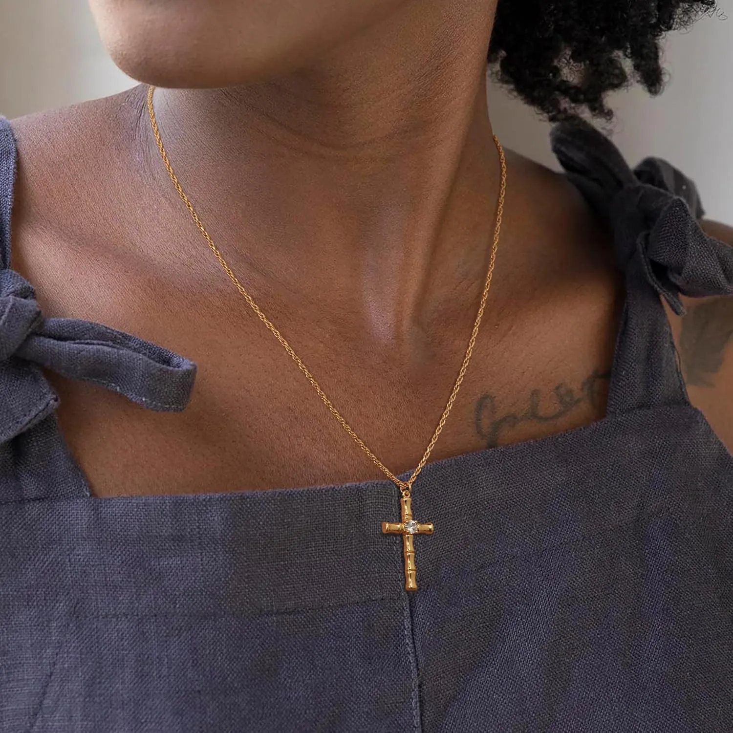 Cross Necklace for Women Trendy 14K Gold Plated Cubic Zirconia Cross Pendant Necklaces Handmade Christian Everyday Jewelry Gifts for Women