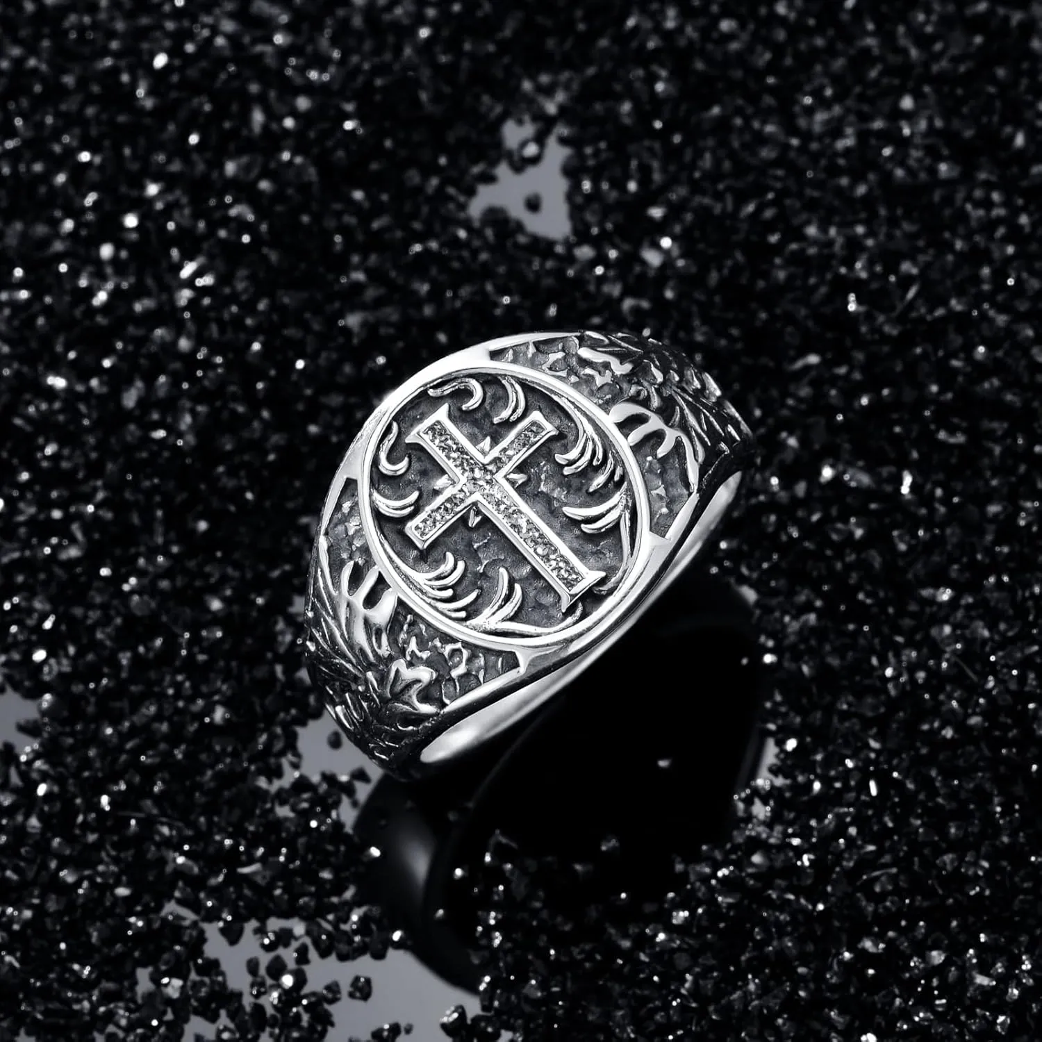 Cross Ring for Men Sterling Silver Religious Christian Jewelry Oxidized Men's Ring Vintage Retro Jewelry