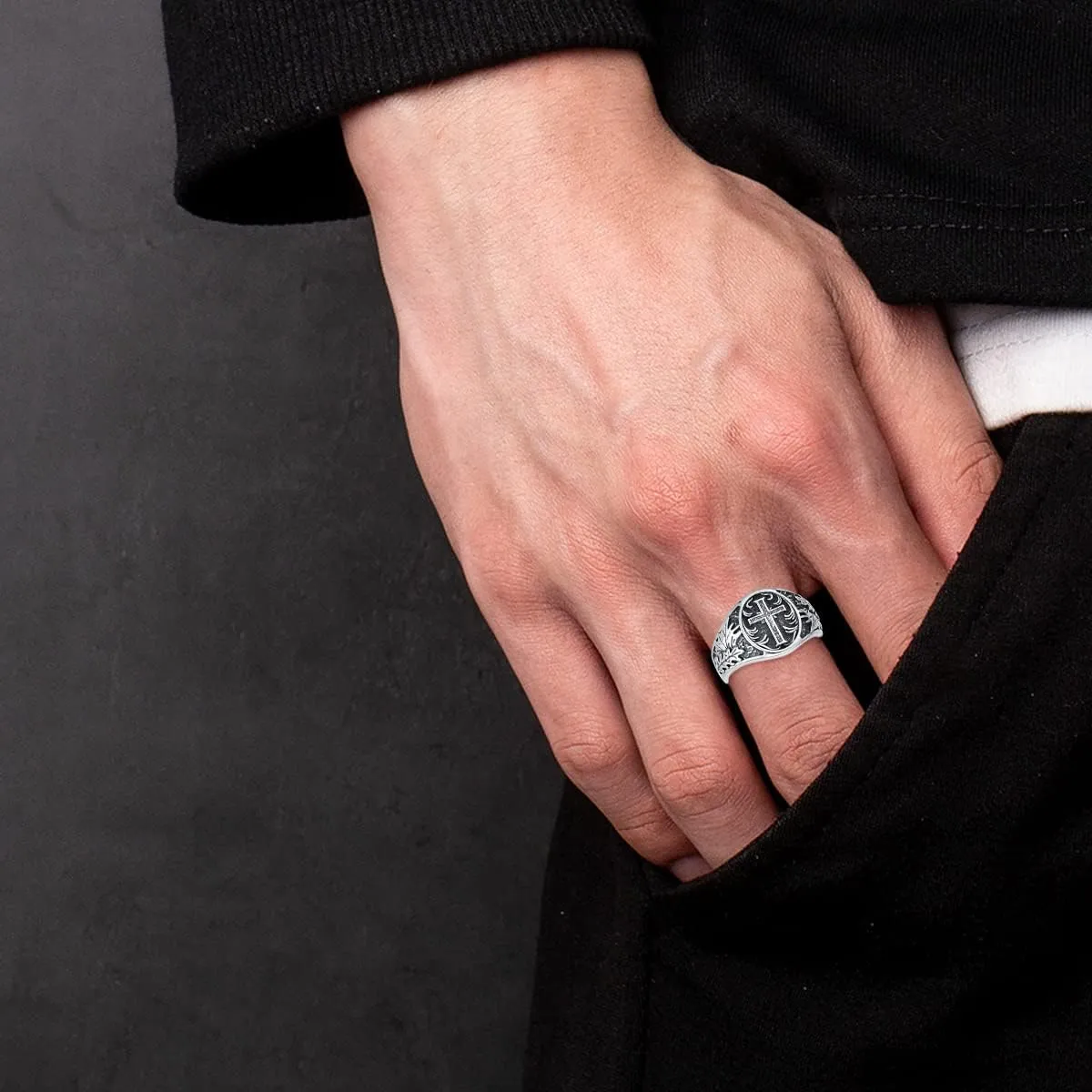 Cross Ring for Men Sterling Silver Religious Christian Jewelry Oxidized Men's Ring Vintage Retro Jewelry
