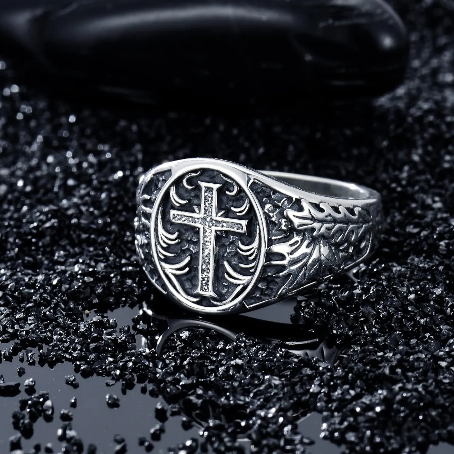 Cross Ring for Men Sterling Silver Religious Christian Jewelry Oxidized Men's Ring Vintage Retro Jewelry