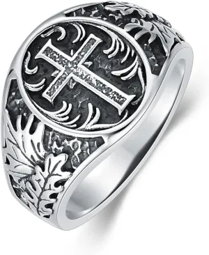 Cross Ring for Men Sterling Silver Religious Christian Jewelry Oxidized Men's Ring Vintage Retro Jewelry