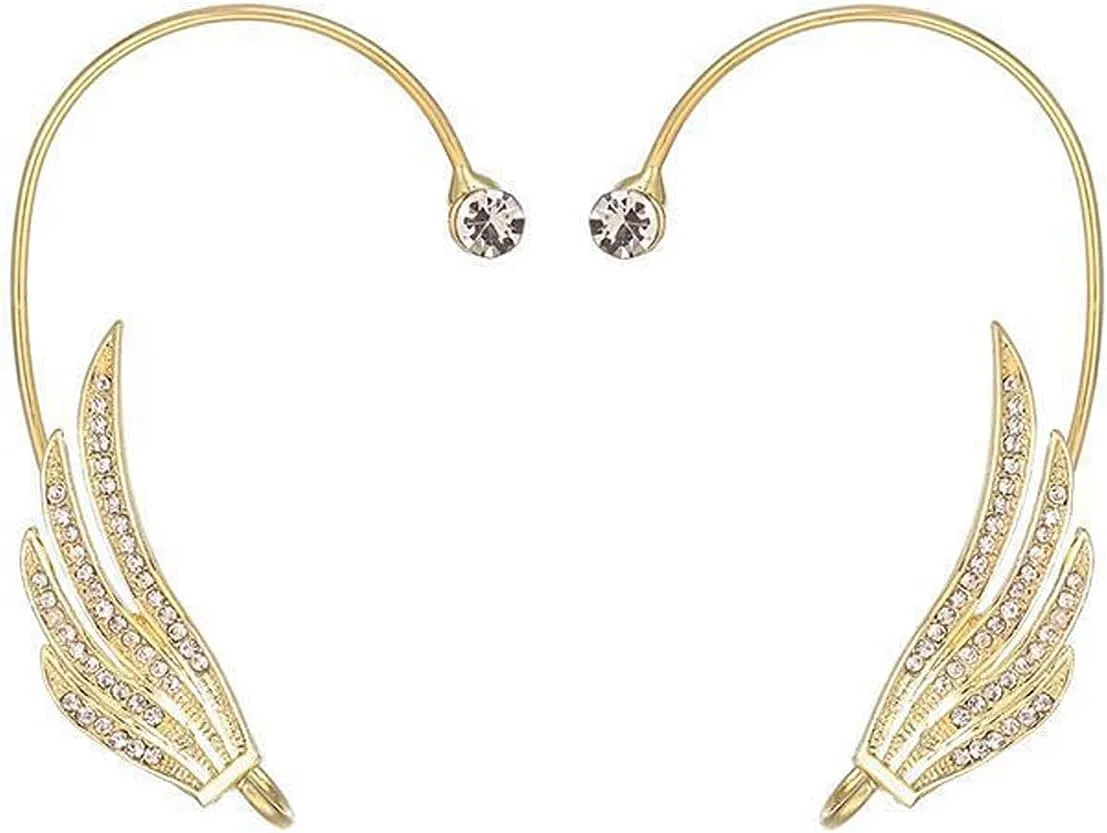Crystal Angel Wing Ear Cuff Earrings for Women Sparkling Silver Geometric Rhinestone Non Piercing Clip On Earrings Dainty Bride Bridesmaid Jewelry