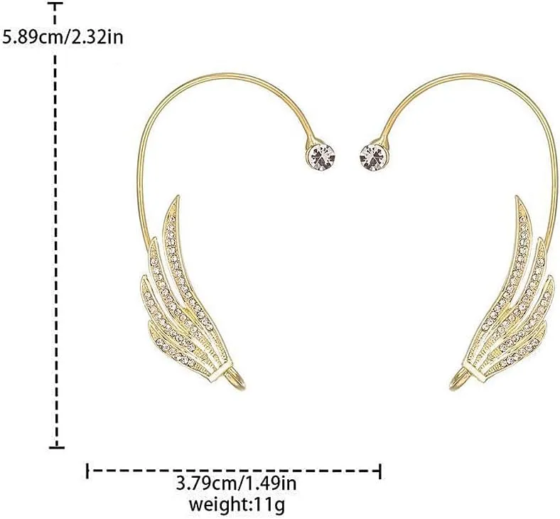 Crystal Angel Wing Ear Cuff Earrings for Women Sparkling Silver Geometric Rhinestone Non Piercing Clip On Earrings Dainty Bride Bridesmaid Jewelry