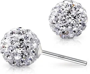 Crystal Line Azuria 925 Sterling Silver Woman Earrings with Box Disco Ball White Crystals Dangle Hook Stud Earrings for Women
