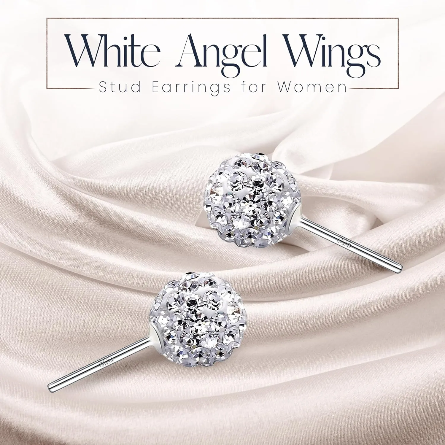 Crystal Line Azuria 925 Sterling Silver Woman Earrings with Box Disco Ball White Crystals Dangle Hook Stud Earrings for Women