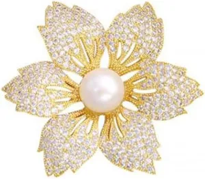 Crystal Pearl Flower Brooch Bauhinia Rhinestone Lapel Pin Vintage Elegant Collar Pin Floral Pearl Badge Pin Women's Banquet Crystal Pin Clothing Accessory Jewelry Gift