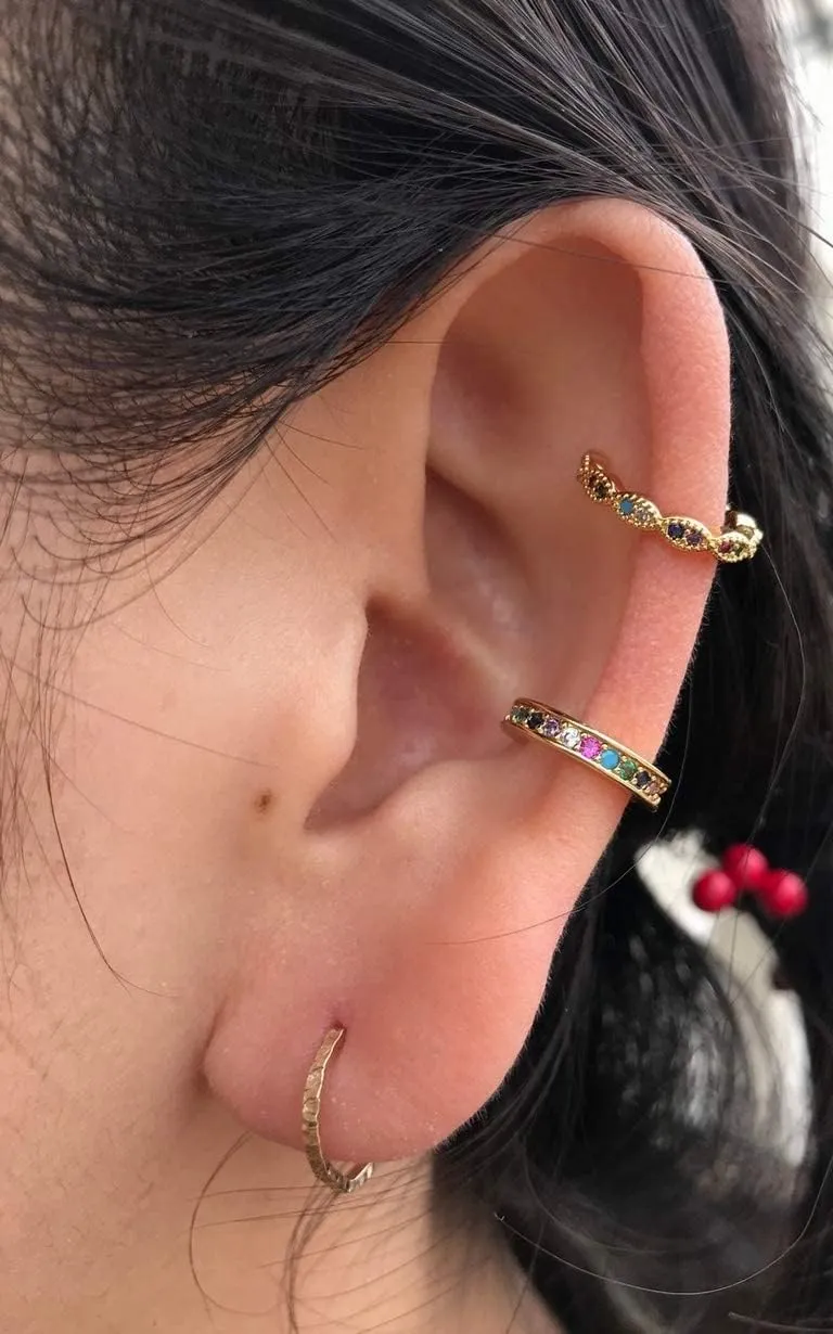 Cubic Zirconia Ear Cuff Colorful CZ Non Pierced Dainty Simple Ear Cuff Conch Earring Clip Earrings