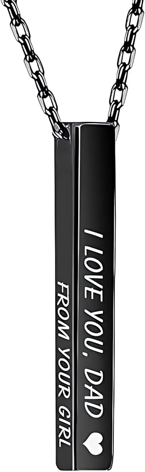 Custom Name Necklace Personalized 3D Engraved Bar 18K Gold Plated Necklace Father's Day Gifts Customized Name Jewelry Gift for Women Men