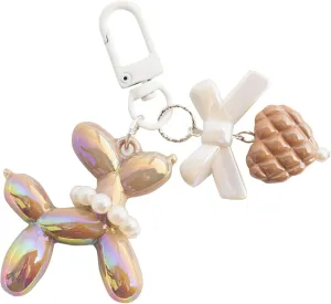 Cute Balloon Dog Design Keychain for Women, Shiny keychain with Love PendantCartoon Car Keychain