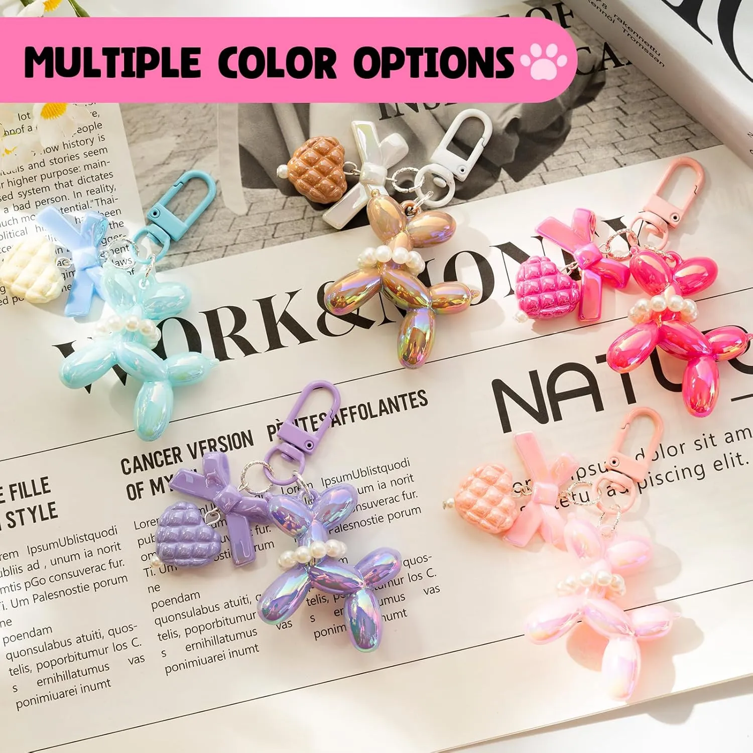 Cute Balloon Dog Design Keychain for Women, Shiny keychain with Love PendantCartoon Car Keychain