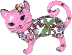 Cute Cat Colorful Rhinestones Flower Brooch Pin for Women Girls Vintage Crystal Enamel Animal Kitten Brooches Lapel Pins Dress Clothes Hat Bag Clothes Accessories Gifts for Christmas Bff Daughter Sister Her 49mm
