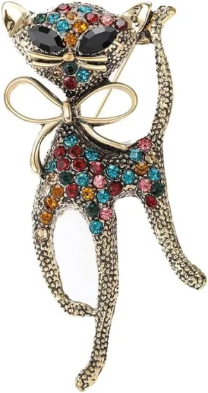 Cute Cat Rhinestones Brooch Pin for Women Men Girls Fashion Vintage Cute Sparkly Crystals Animal Pet Lovers Brooches Lapel Pins Suit Dress Accessories Hat Bag Christmas Birthday Party Jewelry Gift Daughter Her 55mm