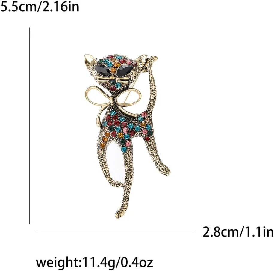 Cute Cat Rhinestones Brooch Pin for Women Men Girls Fashion Vintage Cute Sparkly Crystals Animal Pet Lovers Brooches Lapel Pins Suit Dress Accessories Hat Bag Christmas Birthday Party Jewelry Gift Daughter Her 55mm