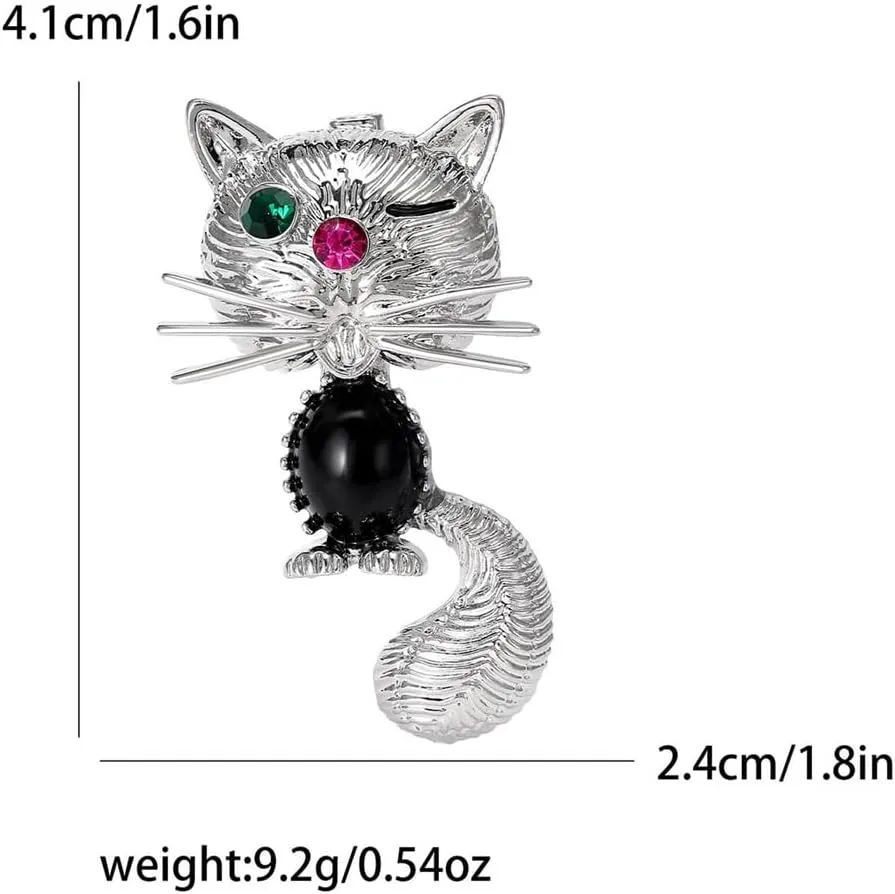 Cute Cat Rhinestones Small Brooch Pin for Women Girls Boy Fashion Vintage Animal Kitten Brooches Lapel Pins Suit Dress Accessories Hat Bag Christmas Birthday Party Jewelry Gifts Bff Her 41mm