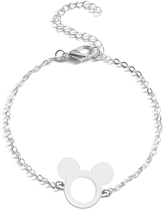 Cute Mouse Bracelets for Women Stainless Steel Silver Plated Cartoon Animal Adjustable Chain Ankle Bracelet Minimalist Christmas Jewelry Gifts
