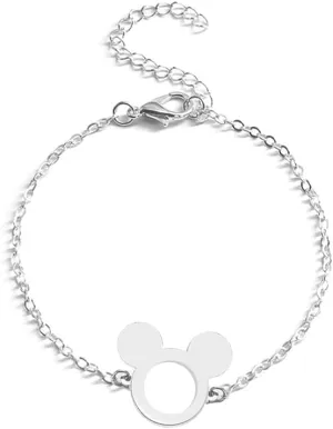 Cute Mouse Bracelets for Women Stainless Steel Silver Plated Cartoon Animal Adjustable Chain Ankle Bracelet Minimalist Christmas Jewelry Gifts