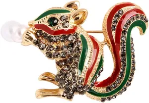 Cute Squirrel Brooch Pin Colorful Enamel Crystal Squirrel Animal Brooch Collection Accessories Unique Gifts for Women Teen Girls