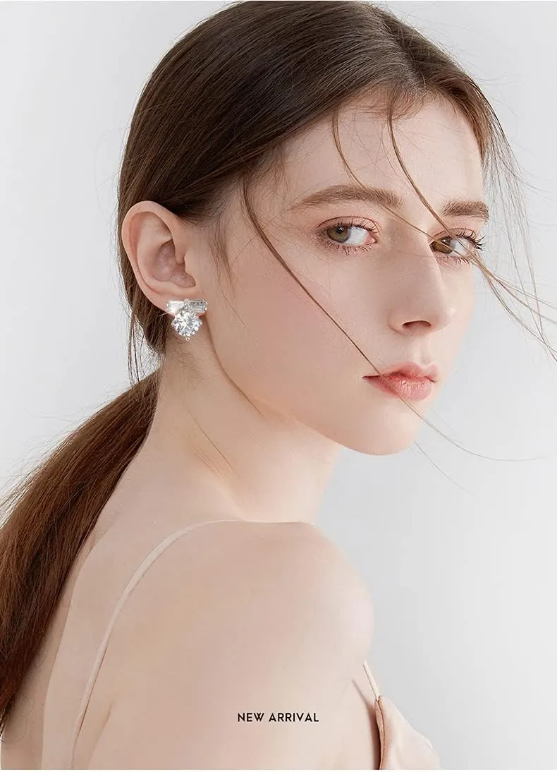 CZ Dangle Earrings for Women Sterling Silver Platinum Plated Halo Clear Round Crystal Cubic Zirconia Rhinestone Pierced Earrings for Wedding Party Prom Elegant Simple Fashion Everyday Jewelry