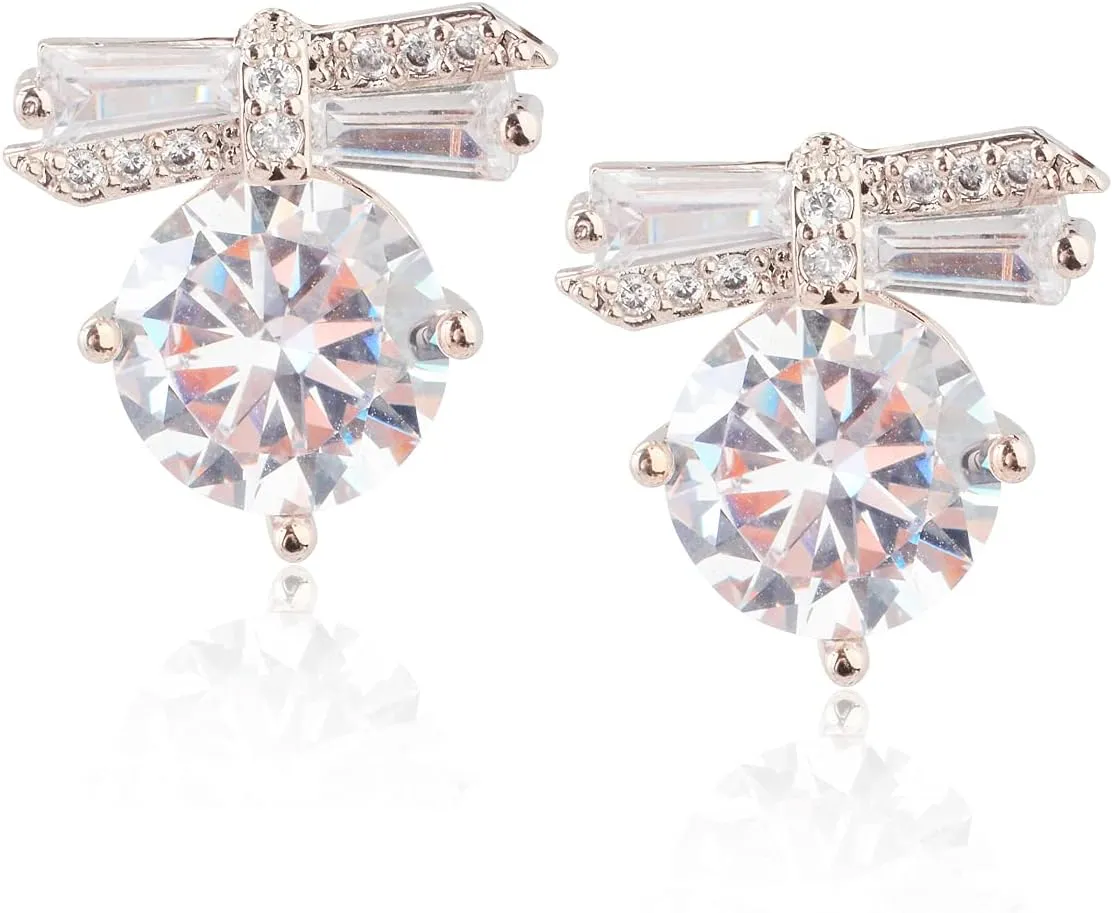 CZ Dangle Earrings for Women Sterling Silver Platinum Plated Halo Clear Round Crystal Cubic Zirconia Rhinestone Pierced Earrings for Wedding Party Prom Elegant Simple Fashion Everyday Jewelry