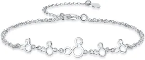 Dainty 925 Sterling Silver Ankle Bracelet Cute Mickey Anklet Tassel Foot Chain Layered Adjustable Chain Beach Barefoot Foot Jewelry For Women Gifts