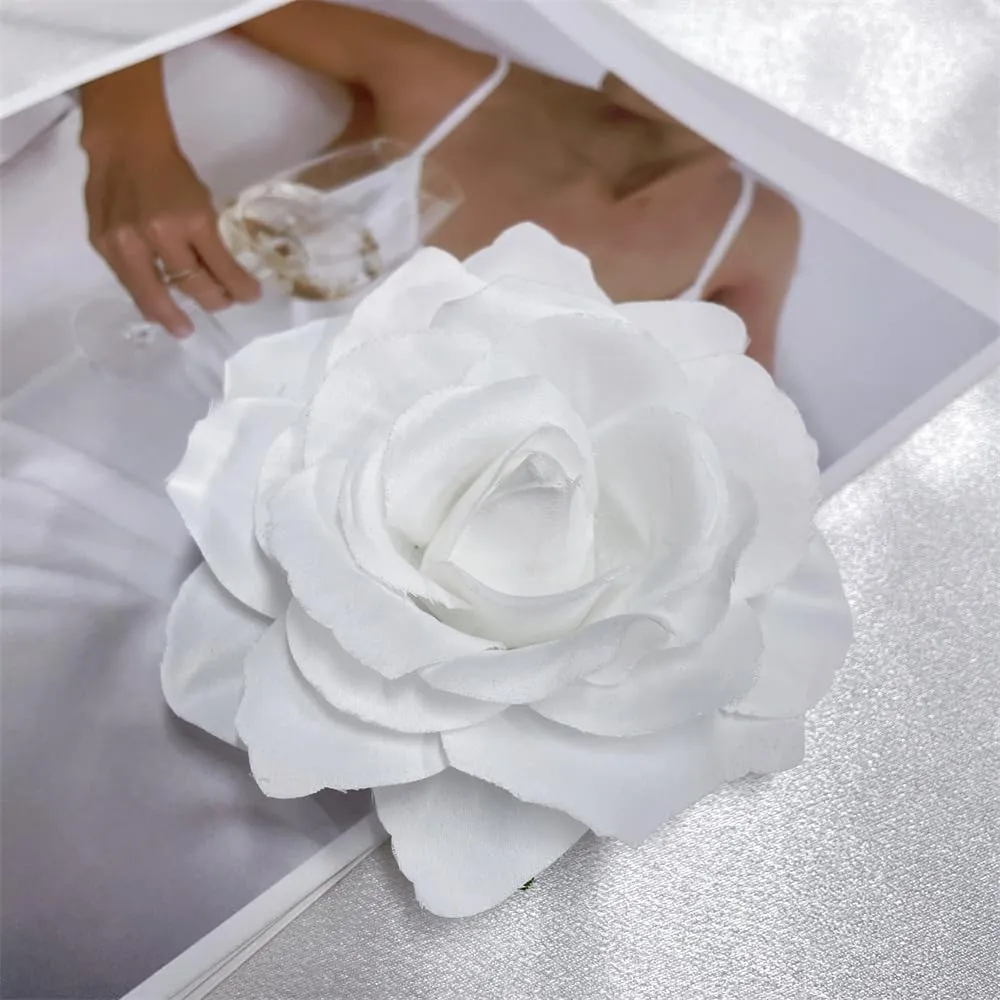 Dainty Big Rose Flower Brooches Pins Classic Brooch for Wedding Party Dance Banquet for Women Elegant Lapel Pins Ornament Bride Clothes Accessories Jewelry 100mm