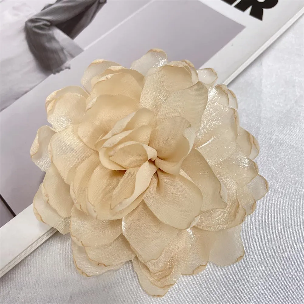 Dainty Camellia Flower Large Brooch Lapel Pins Handmade Fabric Flower Brooches Pin Classic for Wedding Party Dance Banquet for Women Men Dress Suit Clothes Accessories Jewelry Gifts 100mm