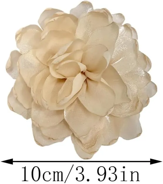 Dainty Camellia Flower Large Brooch Lapel Pins Handmade Fabric Flower Brooches Pin Classic for Wedding Party Dance Banquet for Women Men Dress Suit Clothes Accessories Jewelry Gifts 100mm