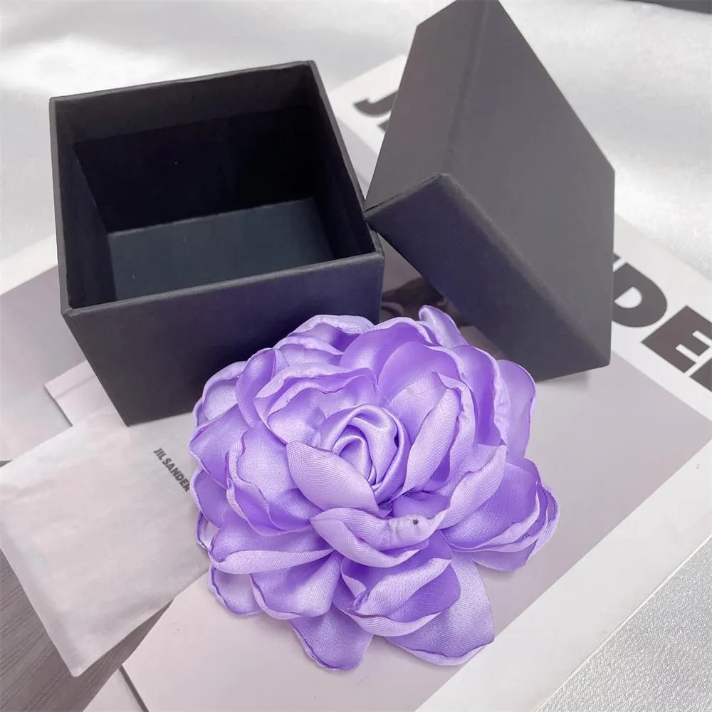 Dainty Fabric Rose Flower Large Brooch Lapel Pins Flower Brooches Pin Classic for Wedding Party Dance Banquet for Women Dress Suit Clothes Accessories Jewelry 100mm