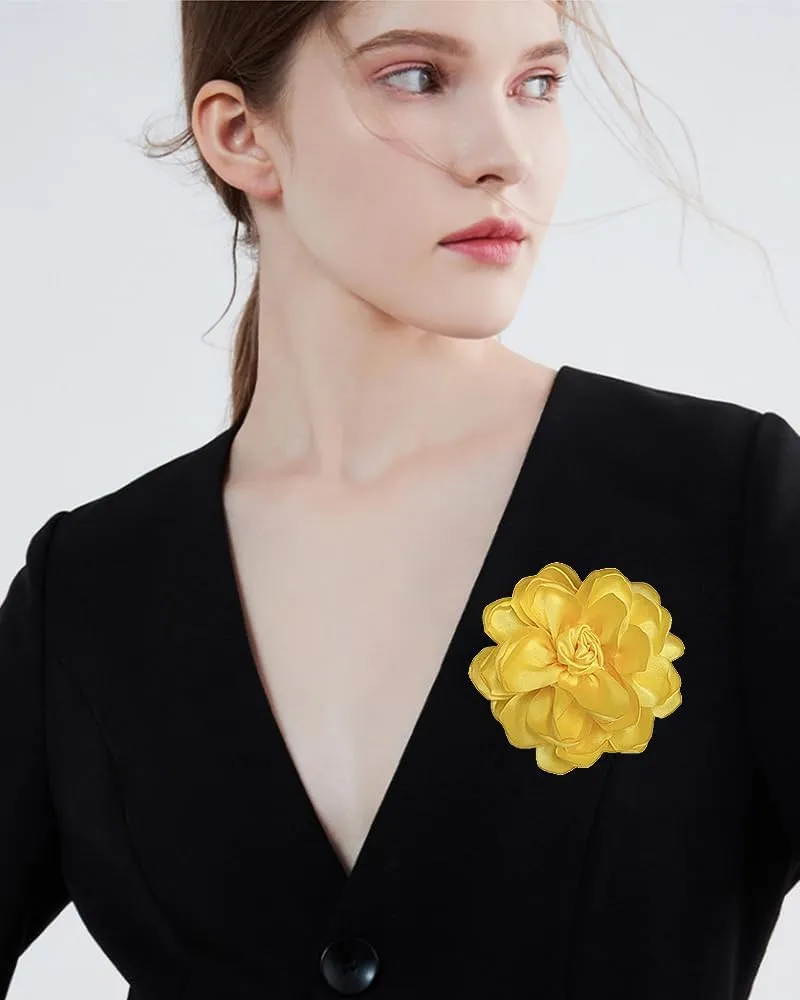Dainty Fabric Rose Flower Large Brooch Lapel Pins Flower Brooches Pin Classic for Wedding Party Dance Banquet for Women Dress Suit Clothes Accessories Jewelry 100mm