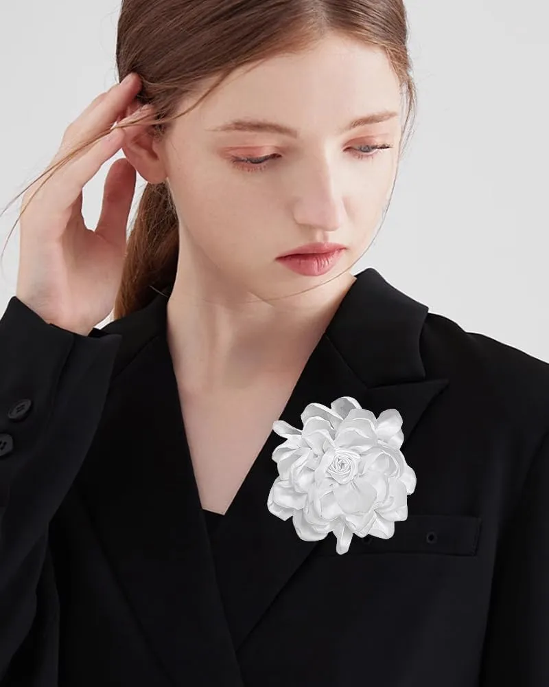 Dainty Fabric Rose Flower Large Brooch Lapel Pins Flower Brooches Pin Classic for Wedding Party Dance Banquet for Women Dress Suit Clothes Accessories Jewelry 100mm