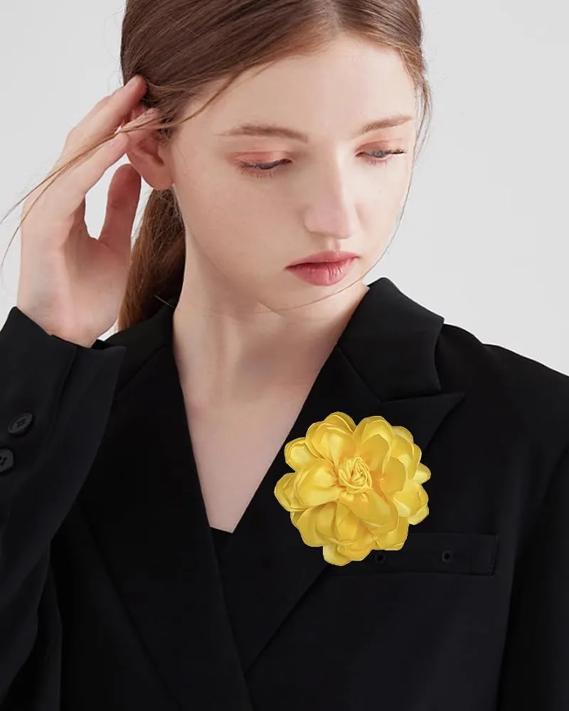 Dainty Fabric Rose Flower Large Brooch Lapel Pins Flower Brooches Pin Classic for Wedding Party Dance Banquet for Women Dress Suit Clothes Accessories Jewelry 100mm