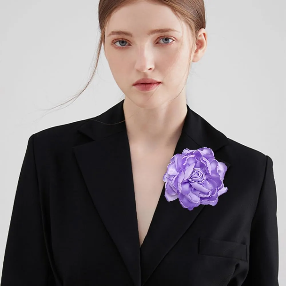 Dainty Fabric Rose Flower Large Brooch Lapel Pins Flower Brooches Pin Classic for Wedding Party Dance Banquet for Women Dress Suit Clothes Accessories Jewelry 100mm