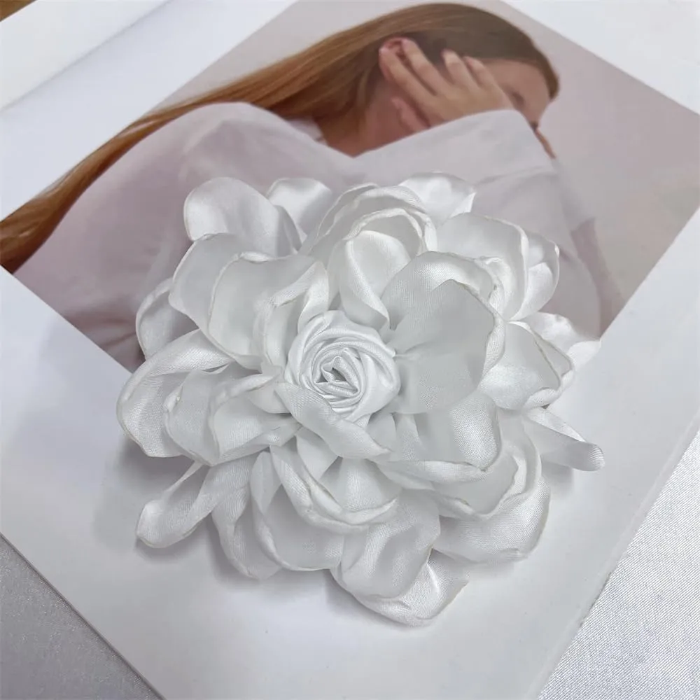 Dainty Fabric Rose Flower Large Brooch Lapel Pins Flower Brooches Pin Classic for Wedding Party Dance Banquet for Women Dress Suit Clothes Accessories Jewelry 100mm