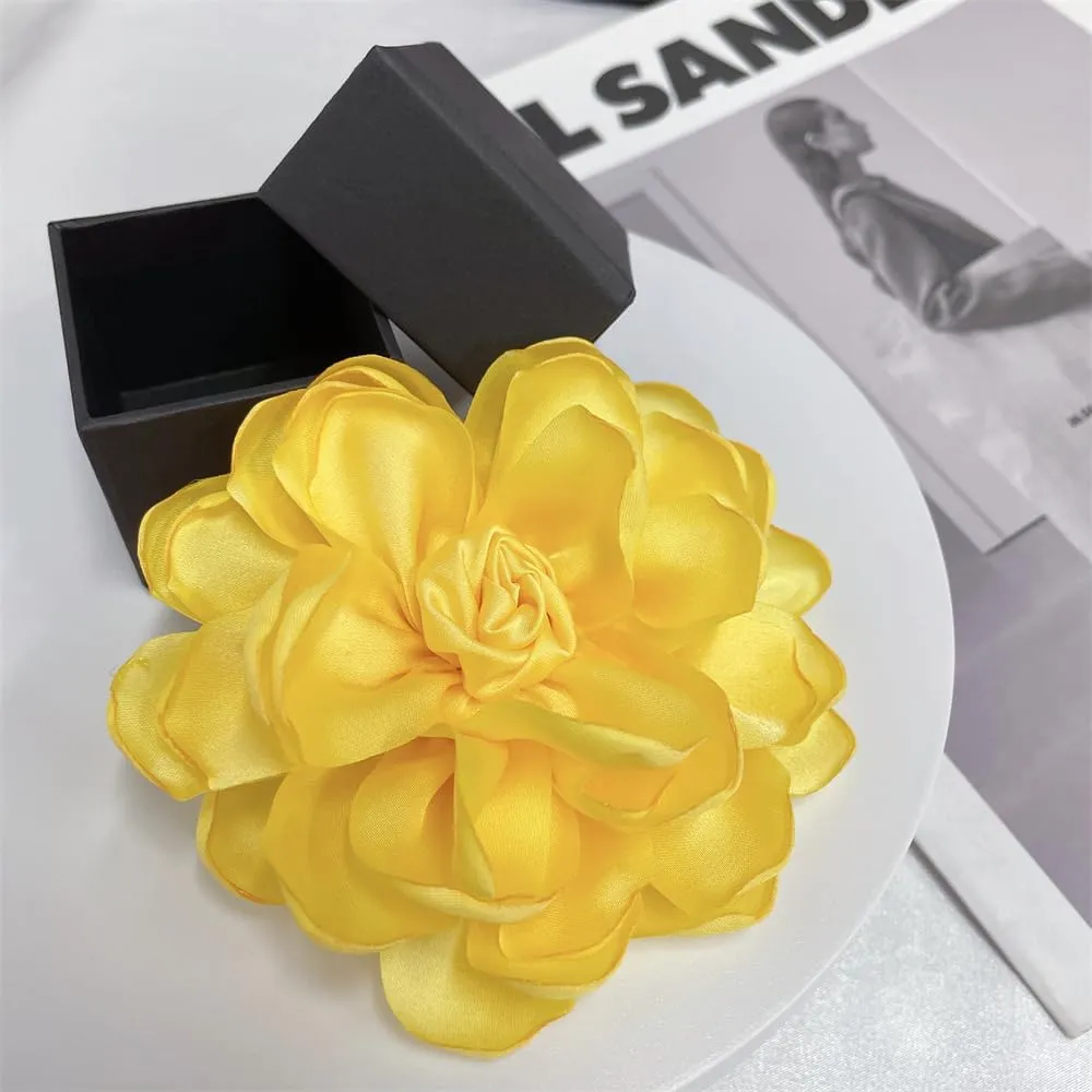 Dainty Fabric Rose Flower Large Brooch Lapel Pins Flower Brooches Pin Classic for Wedding Party Dance Banquet for Women Dress Suit Clothes Accessories Jewelry 100mm
