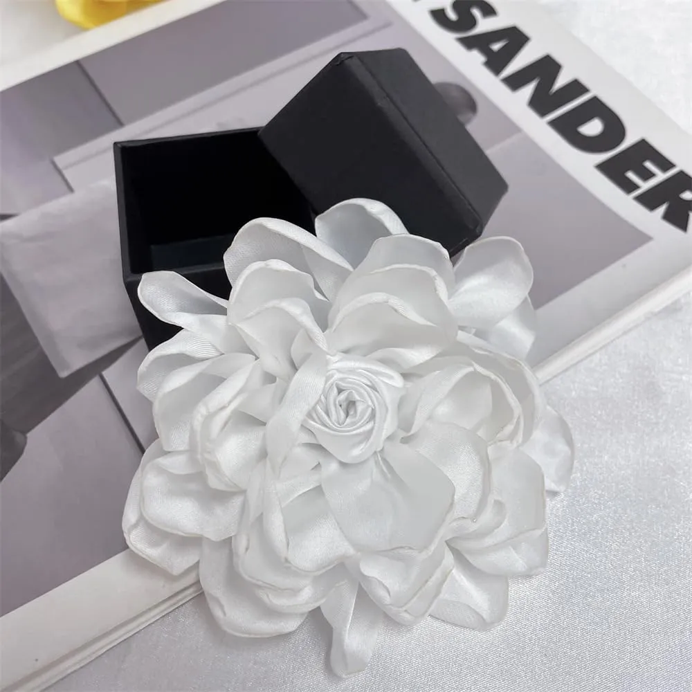 Dainty Fabric Rose Flower Large Brooch Lapel Pins Flower Brooches Pin Classic for Wedding Party Dance Banquet for Women Dress Suit Clothes Accessories Jewelry 100mm