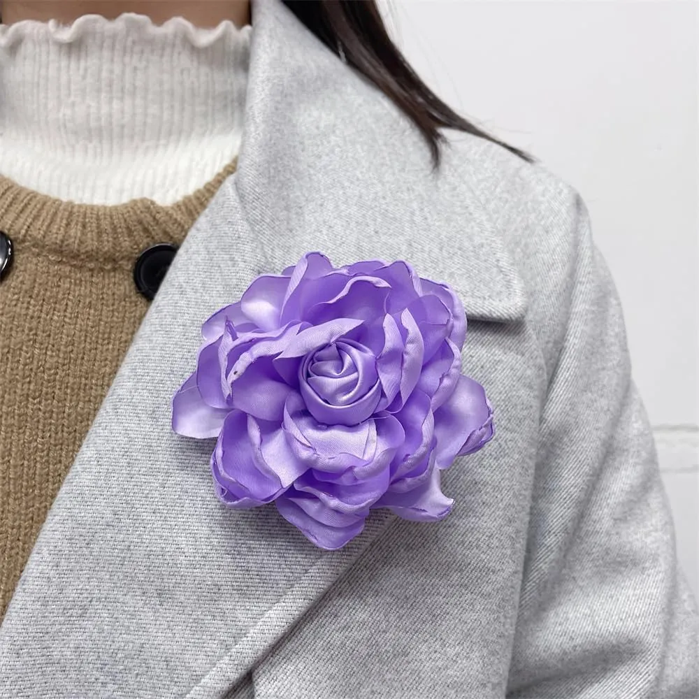 Dainty Fabric Rose Flower Large Brooch Lapel Pins Flower Brooches Pin Classic for Wedding Party Dance Banquet for Women Dress Suit Clothes Accessories Jewelry 100mm