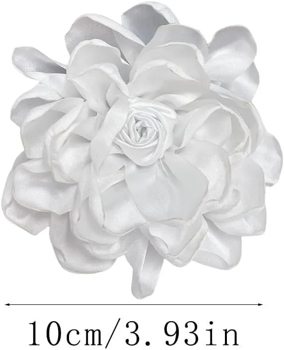 Dainty Fabric Rose Flower Large Brooch Lapel Pins Flower Brooches Pin Classic for Wedding Party Dance Banquet for Women Dress Suit Clothes Accessories Jewelry 100mm