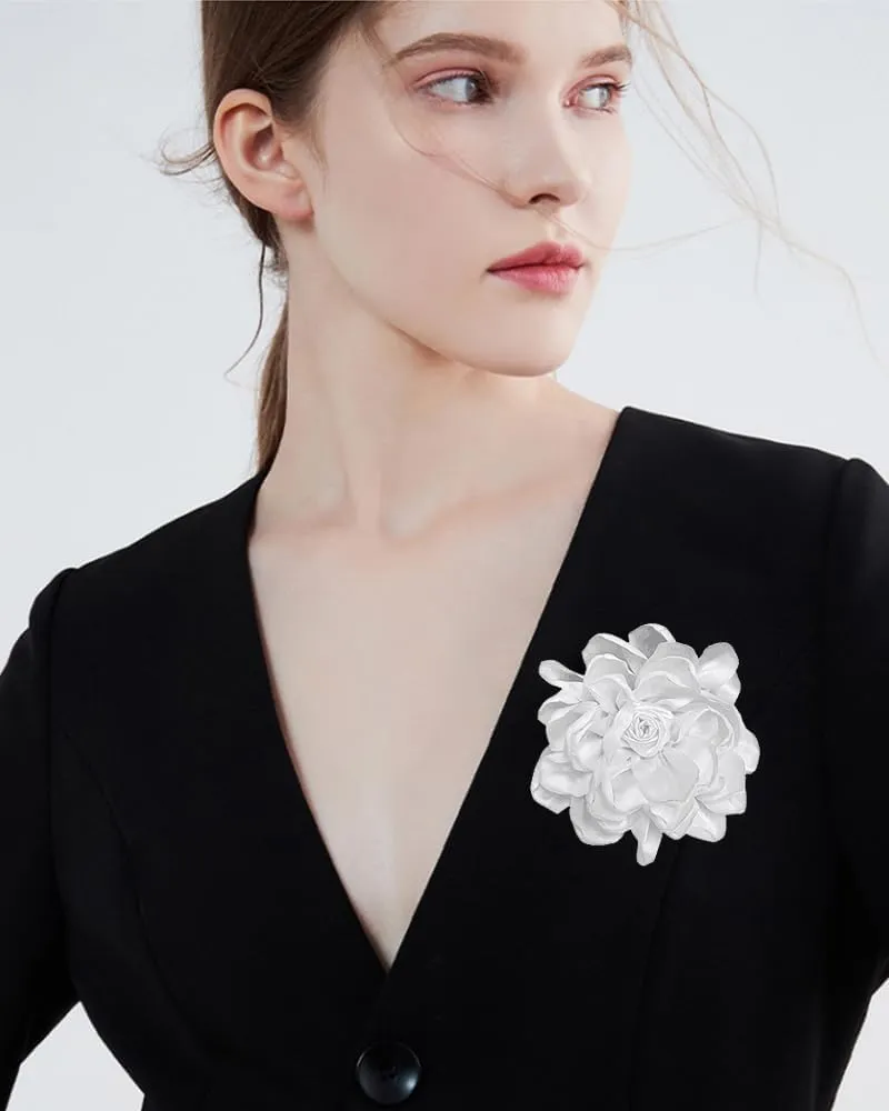 Dainty Fabric Rose Flower Large Brooch Lapel Pins Flower Brooches Pin Classic for Wedding Party Dance Banquet for Women Dress Suit Clothes Accessories Jewelry 100mm