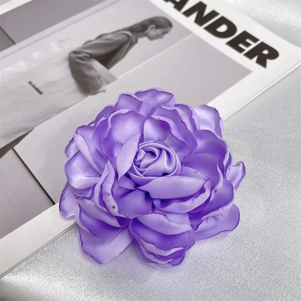 Dainty Fabric Rose Flower Large Brooch Lapel Pins Flower Brooches Pin Classic for Wedding Party Dance Banquet for Women Dress Suit Clothes Accessories Jewelry 100mm