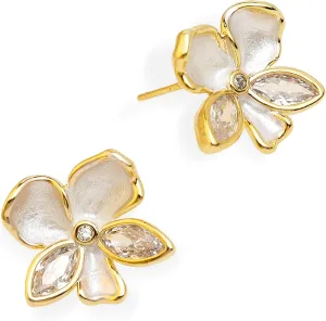 Dainty Gold Rhinestone Leaf Flower Stud Earrings for Women, Statement Marquise Cluster Opal Cubic Zirconia Hypoallergenic Earing Bridal Wedding Prom Jewelry Gift