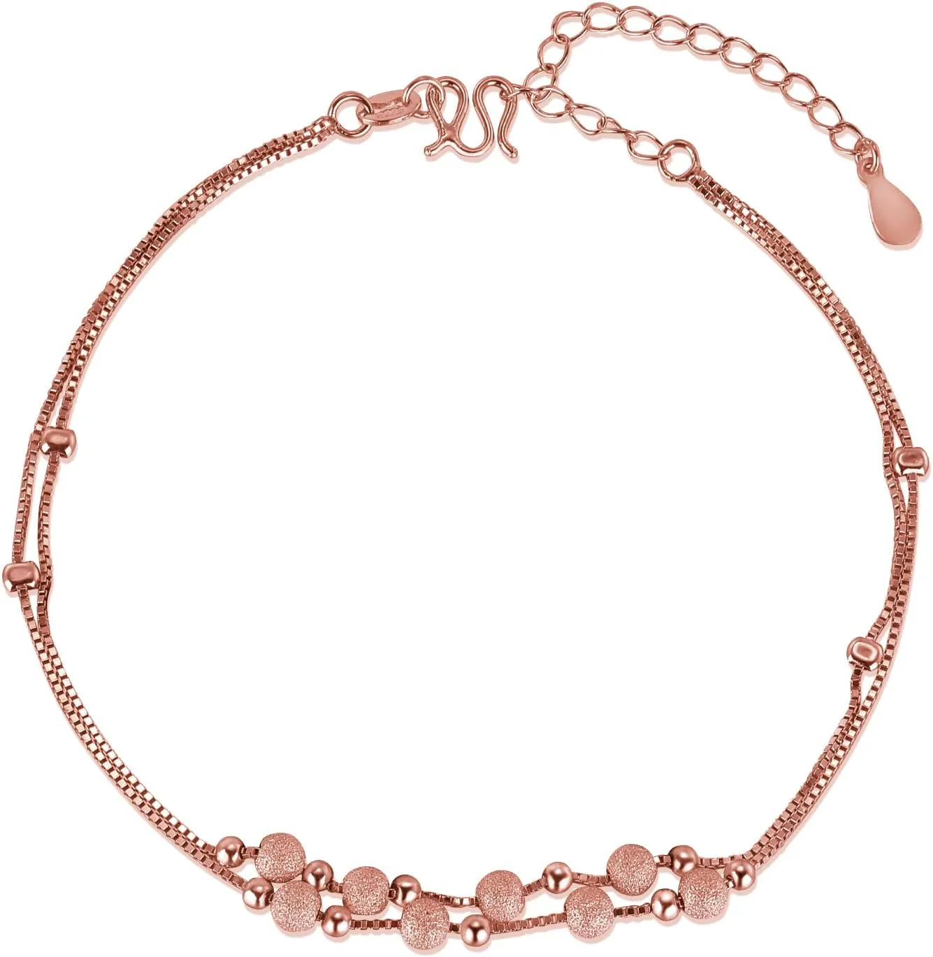 Dainty Gold/Rose/Platinum Gold Double Chain Beads Ankle 925 Sterling Silver Anklet Bracelets for Women Adjustable Minimalist Foot Chain Jewelry for Women