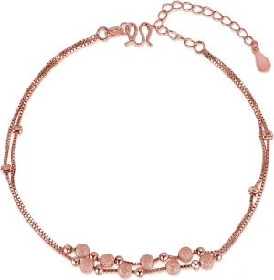 Dainty Gold/Rose/Platinum Gold Double Chain Beads Ankle 925 Sterling Silver Anklet Bracelets for Women Adjustable Minimalist Foot Chain Jewelry for Women