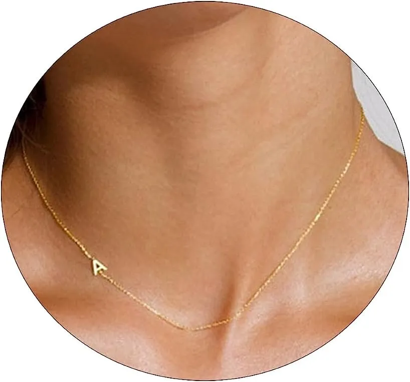 Dainty Initial Necklaces for Women 14K Gold Plated Sideways Initial Necklace Personalized Letter Necklace Everyday Jewelry Gift