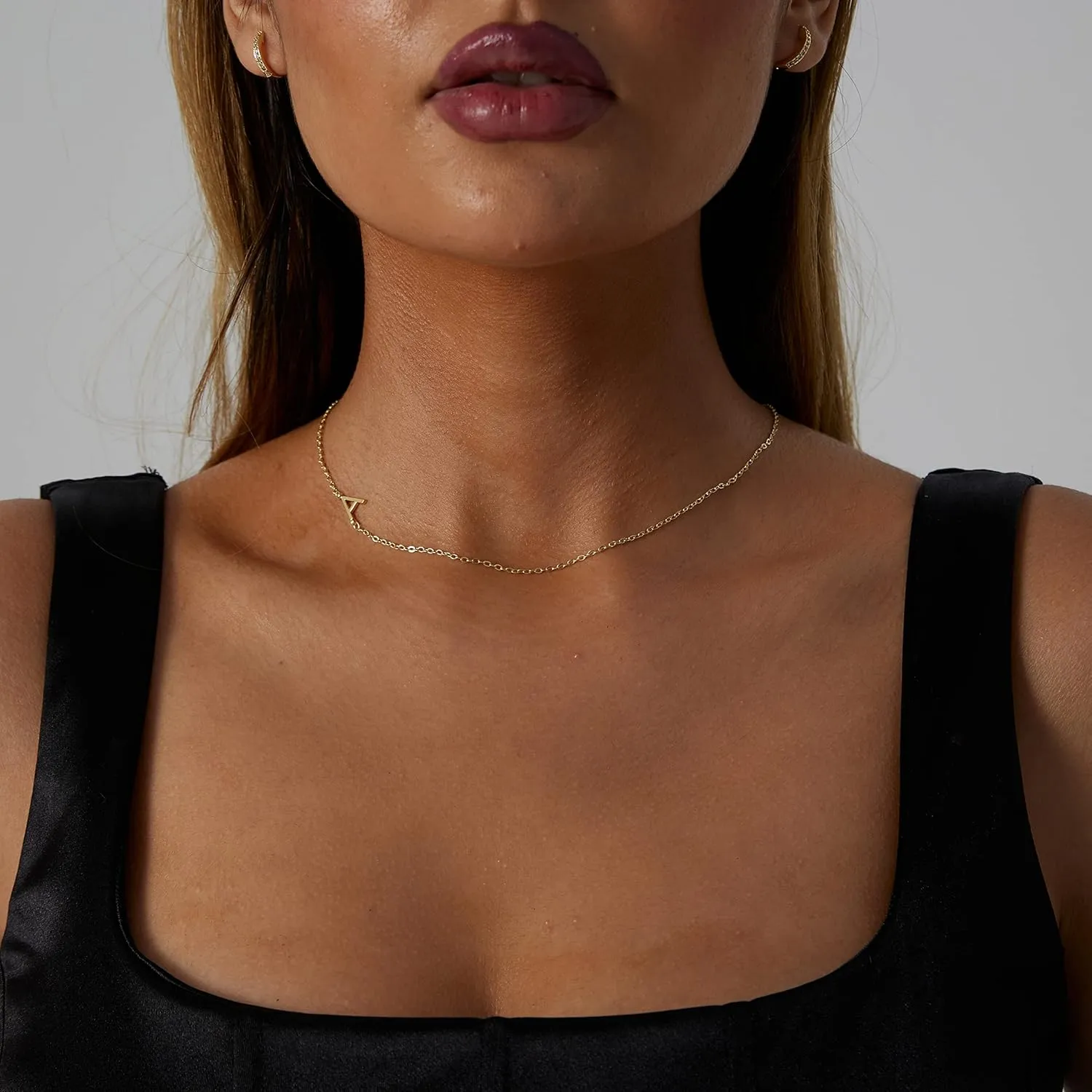 Dainty Initial Necklaces for Women 14K Gold Plated Sideways Initial Necklace Personalized Letter Necklace Everyday Jewelry Gift