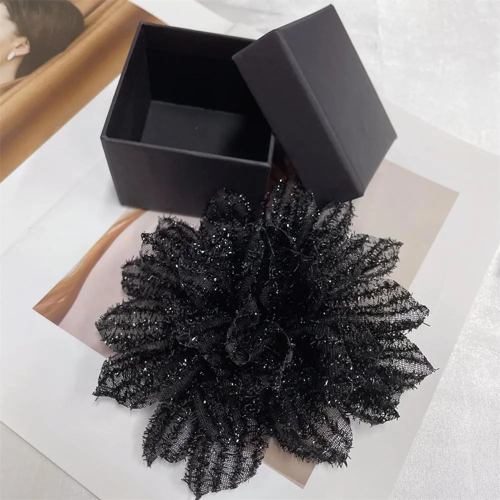 Dainty Mesh fabric Flower Large Big Brooches Lapel Pins Vintage Silk Flowers Brooch Pin for Women Wedding Party Dance Banquet Dress Suit Ceremony Clothes Accessories Jewelry Gifts 130mm