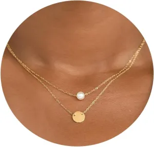 Dainty Pearl Choker Necklace for Women, 14K Gold Plated Handmade Layered Freshwater Pearl Necklace Delicate Necklace Everyday Jewelry