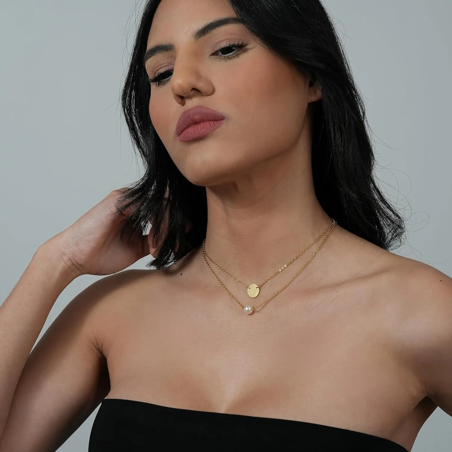 Dainty Pearl Choker Necklace for Women, 14K Gold Plated Handmade Layered Freshwater Pearl Necklace Delicate Necklace Everyday Jewelry